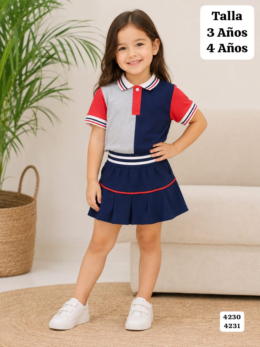 CONJUNTO DE CAMISA SPORT Y FALDA DE NIÑA