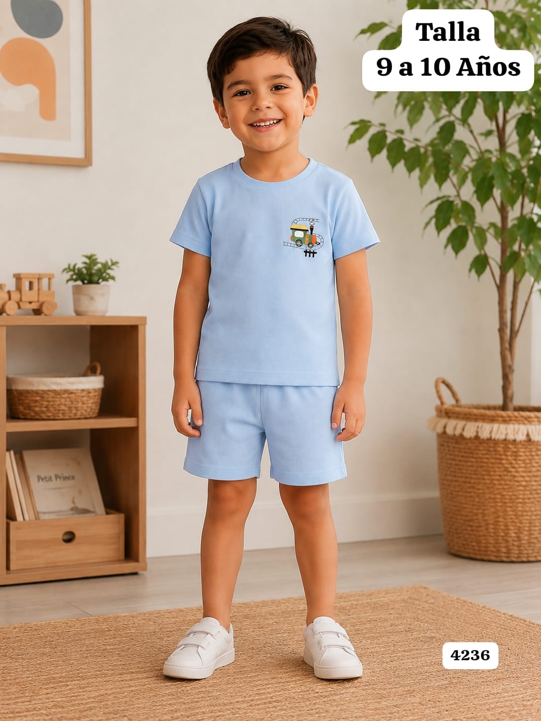 CONJUNTO CELESTE DE CAMISETA Y SHORT DE NIÑO