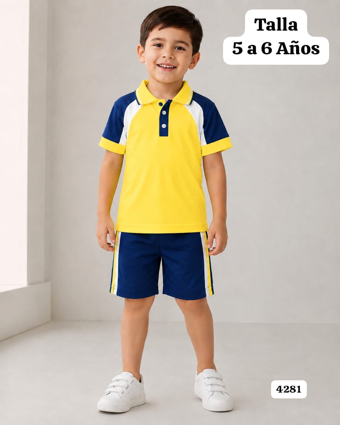 CONJUNTO DE CAMISA AMARILLA Y SHORT AZUL DE NIÑO
