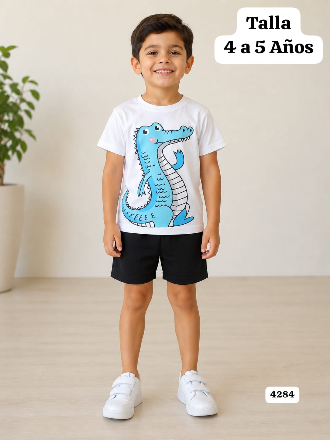 CONJUNTO DE CAMISA BLANCA CON COCODRILO CELESTE DE NIÑO