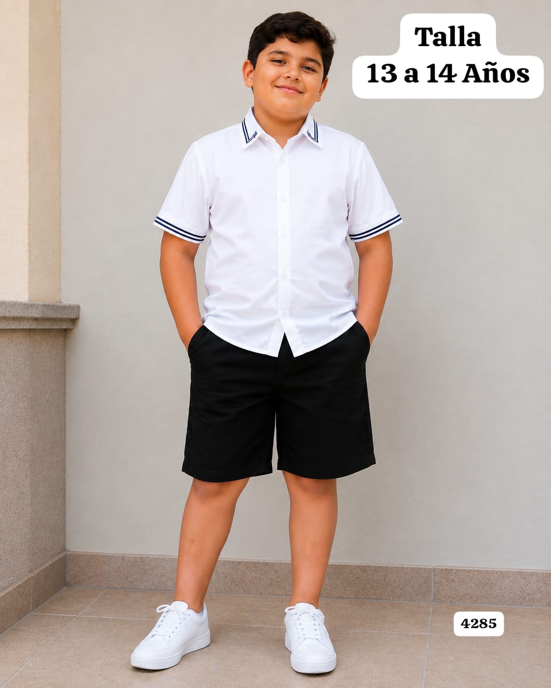 CONJUNTO DE CAMISA BLANCA Y SHORT NEGRO DE VARON