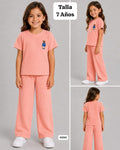 CONJUNTO ROSA MAMON DE PANTALONETA Y CAMISA CON OSO DE NIÑA