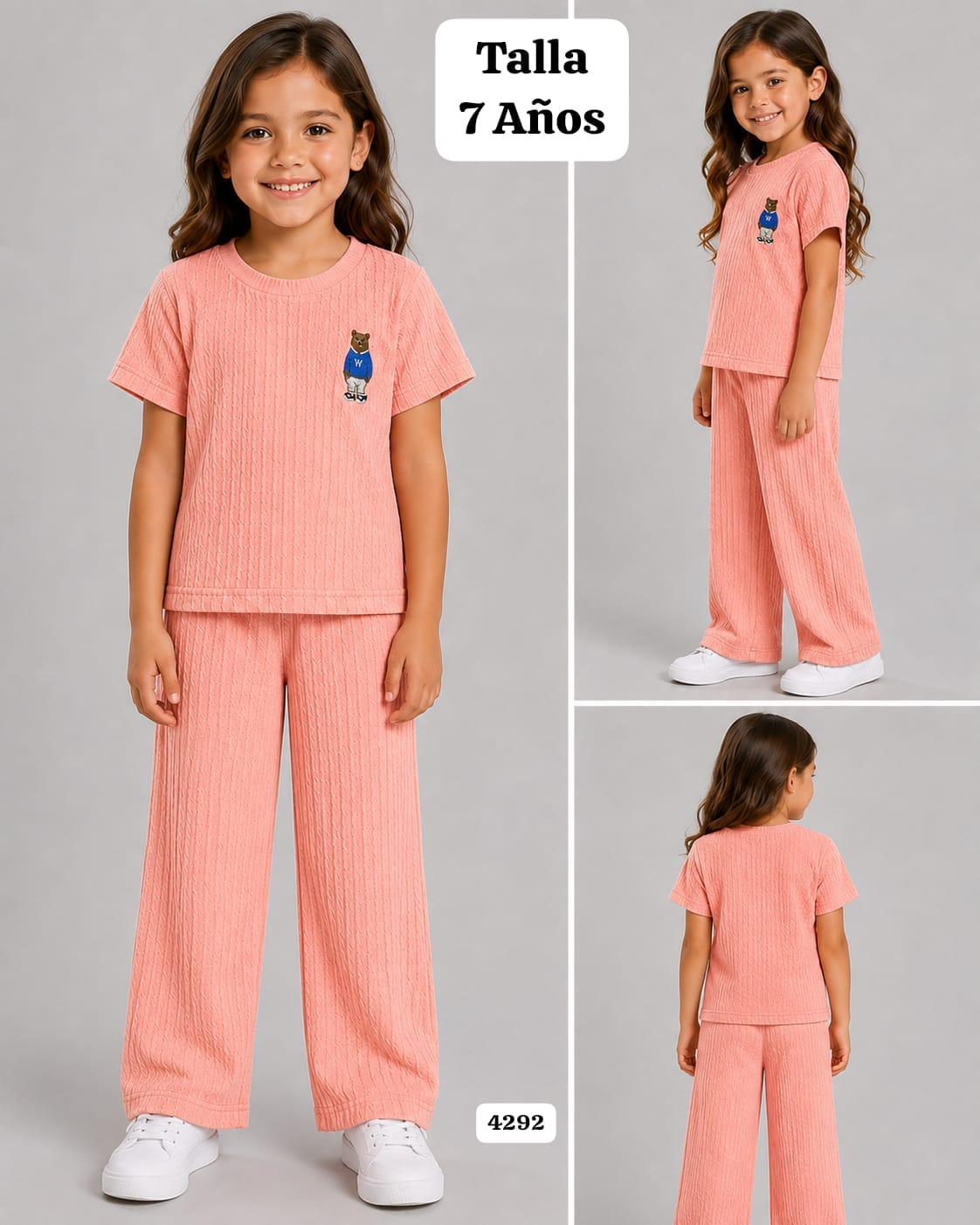 CONJUNTO ROSA MAMON DE PANTALONETA Y CAMISA CON OSO DE NIÑA
