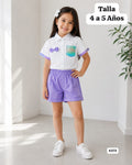 CONJUNTO DE CAMISA DE BOTONES Y SHORT MORADO DE NIÑA