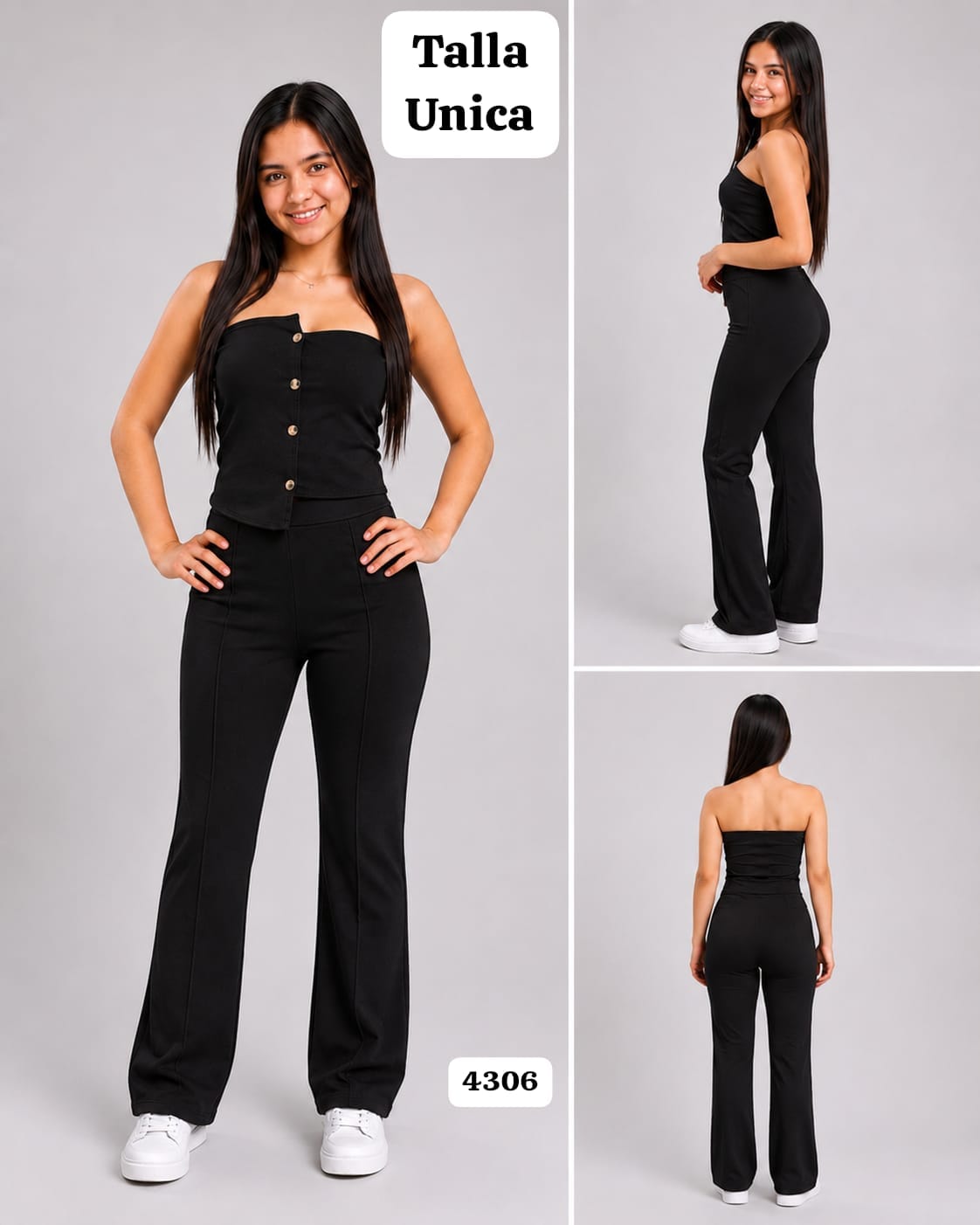 CONJUNTO NEGRO DE TOP Y PANTALONETA TALLA UNICA