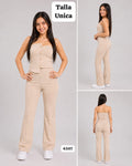 CONJUNTO BEIGE DE TOP Y PANTALONETA TALLA UNICA