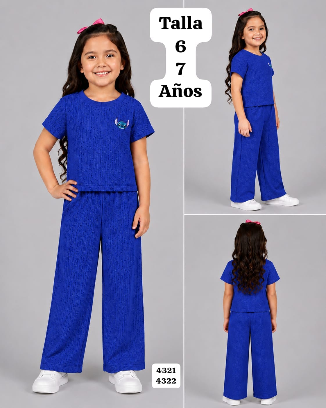 CONJUNTO AZUL DE CAMISA Y PANTALONETA DE STICH DE NIÑA