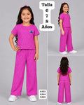 CONJUNTO ROSA DE CAMISA Y PANTALONETA DE STICH DE NIÑA
