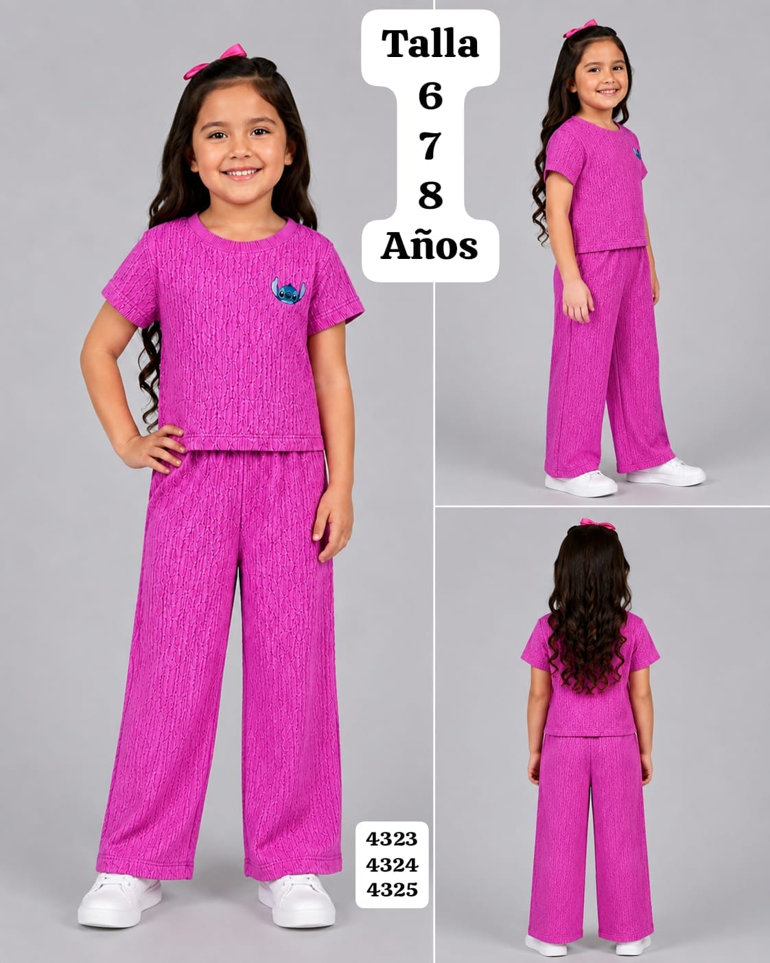 CONJUNTO ROSA DE CAMISA Y PANTALONETA DE STICH DE NIÑA