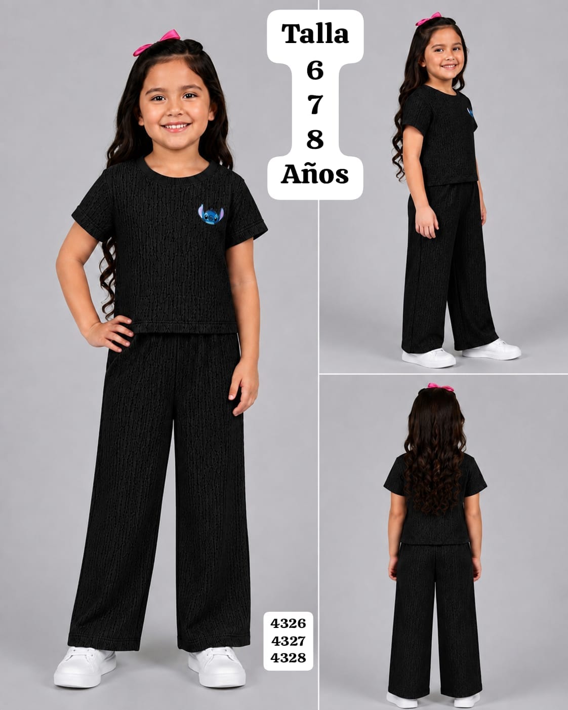 CONJUNTO NEGRO DE CAMISA Y PANTALONETA DE STICH DE NIÑA