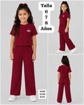 CONJUNTO ROJO VINO DE CAMISA Y PANTALONETA DE ALO DE NIÑA