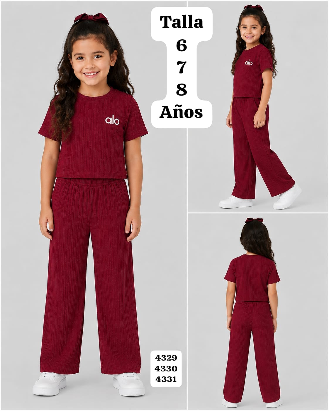 CONJUNTO ROJO VINO DE CAMISA Y PANTALONETA DE ALO DE NIÑA