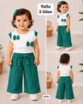 CONJUNTO VERDE DE BLUSA CON CHONGOS Y PANTALONETA DE NIÑA