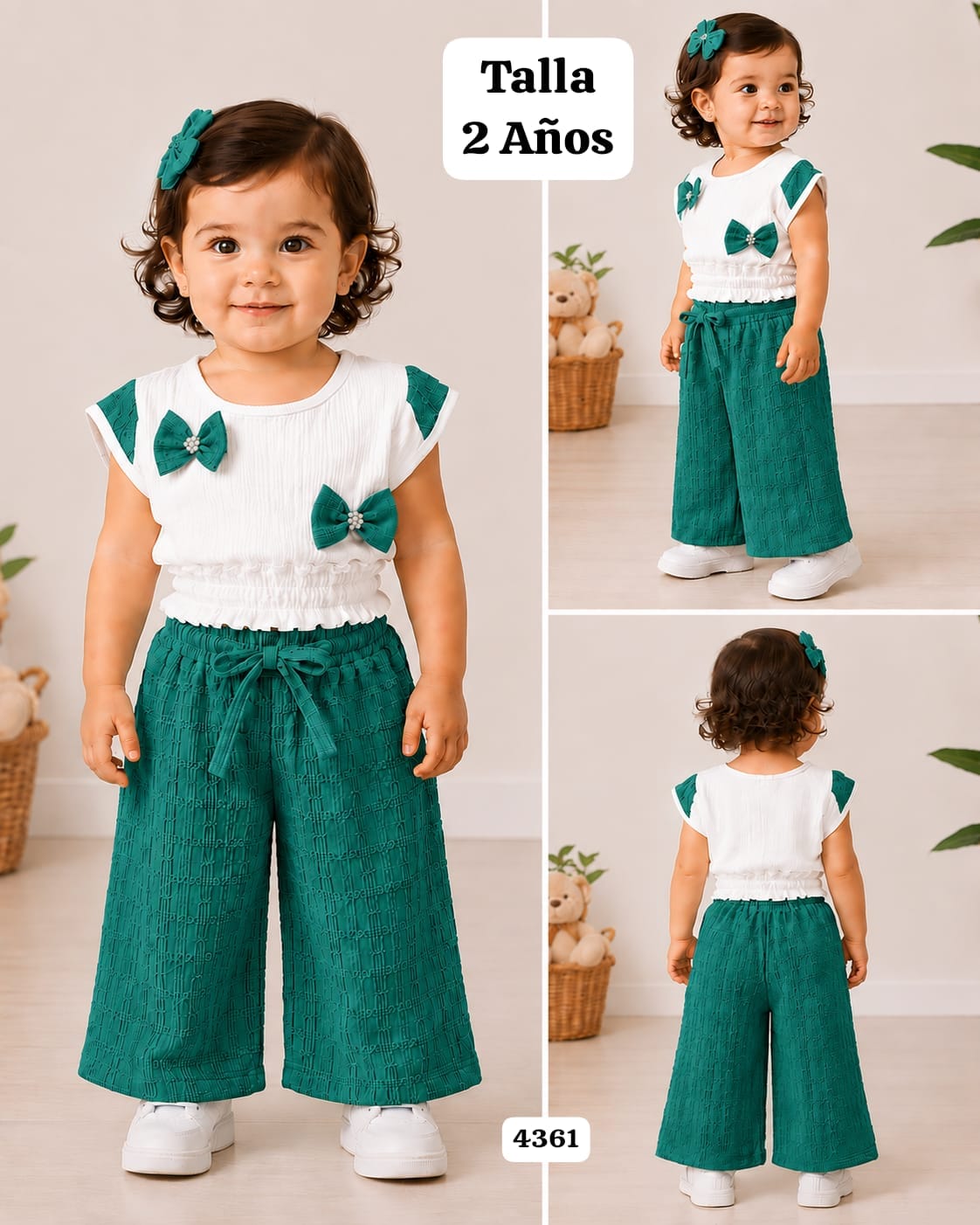 CONJUNTO VERDE DE BLUSA CON CHONGOS Y PANTALONETA DE NIÑA