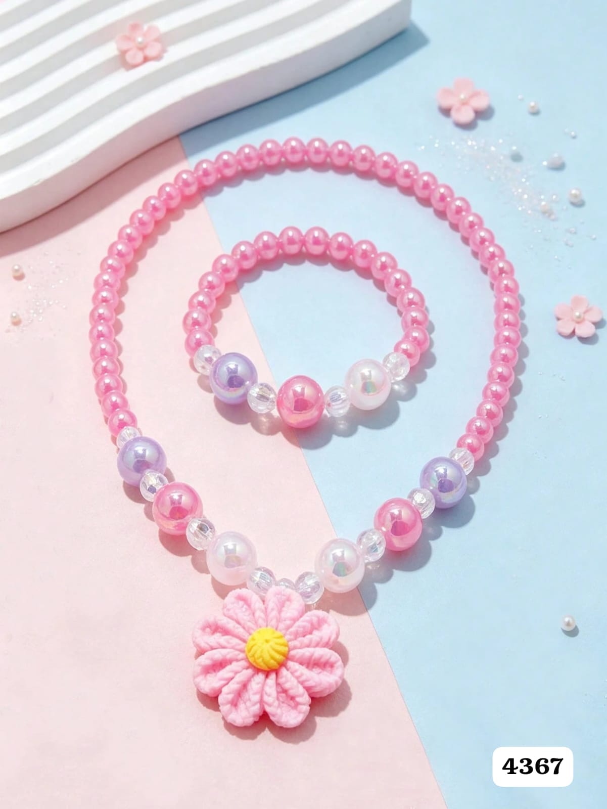 SET DE CADENA Y PULSERA CON PERLAS DE COLORES DE NIÑA
