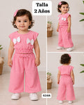 CONJUNTO ROSADO DE BLUSA CON CHONGOS Y PANTALONETA DE NIÑA
