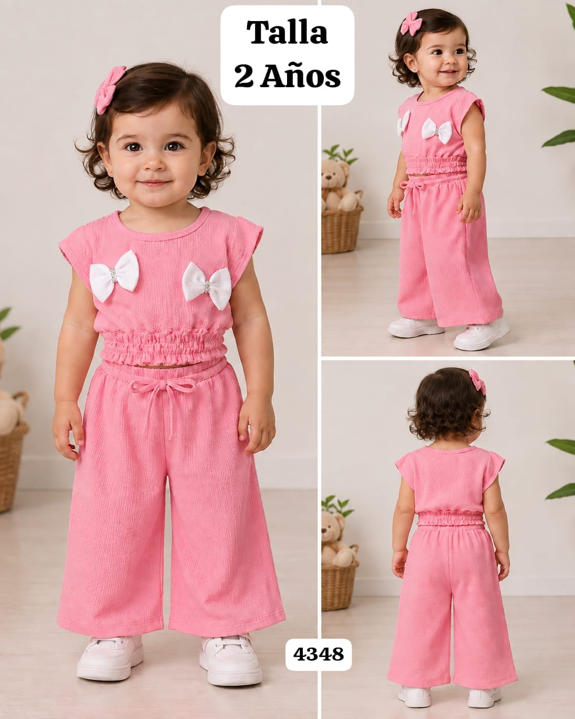 CONJUNTO ROSADO DE BLUSA CON CHONGOS Y PANTALONETA DE NIÑA