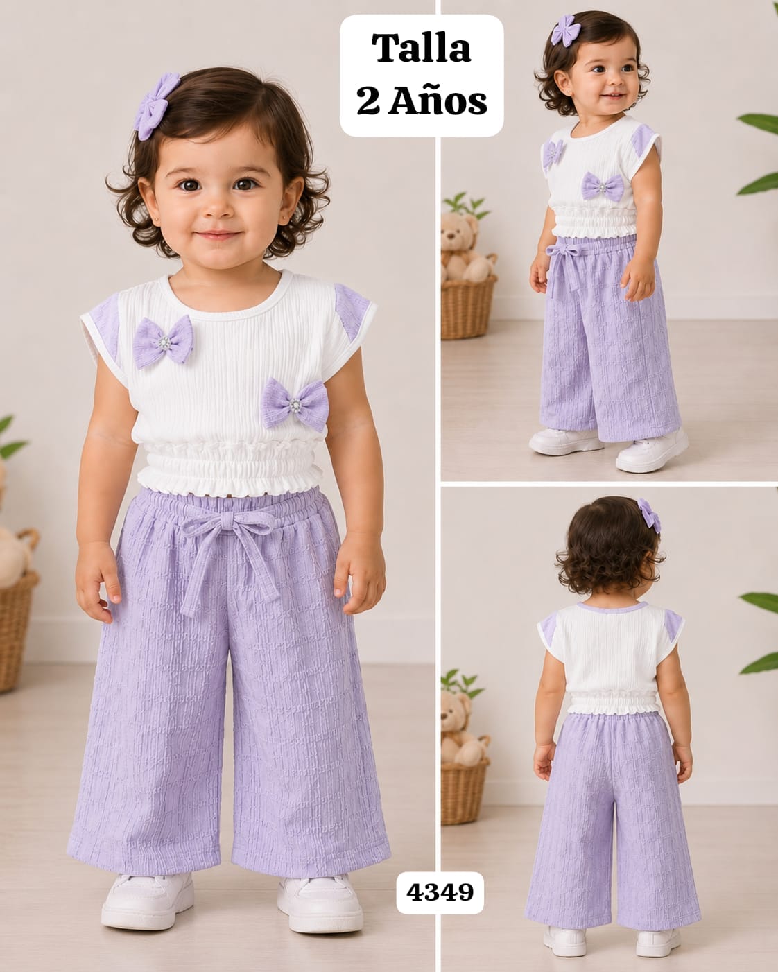 CONJUNTO MORADO DE BLUSA CON CHONGOS Y PANTALONETA DE NIÑA