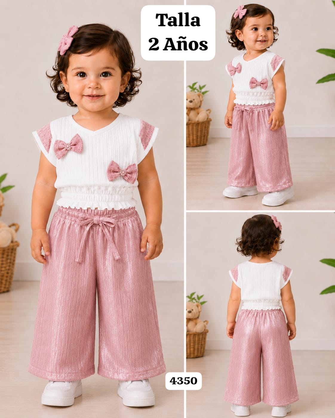 CONJUNTO ROSA BRILLANTE DE BLUSA CON CHONGOS Y PANTALONETA DE NIÑA
