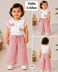CONJUNTO ROSADO VIEJA DE BLUSA CON CHONGOS Y PANTALONETA DE NIÑA