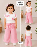 CONJUNTO ROSITA DE BLUSA CON CHONGOS Y PANTALONETA DE NIÑA