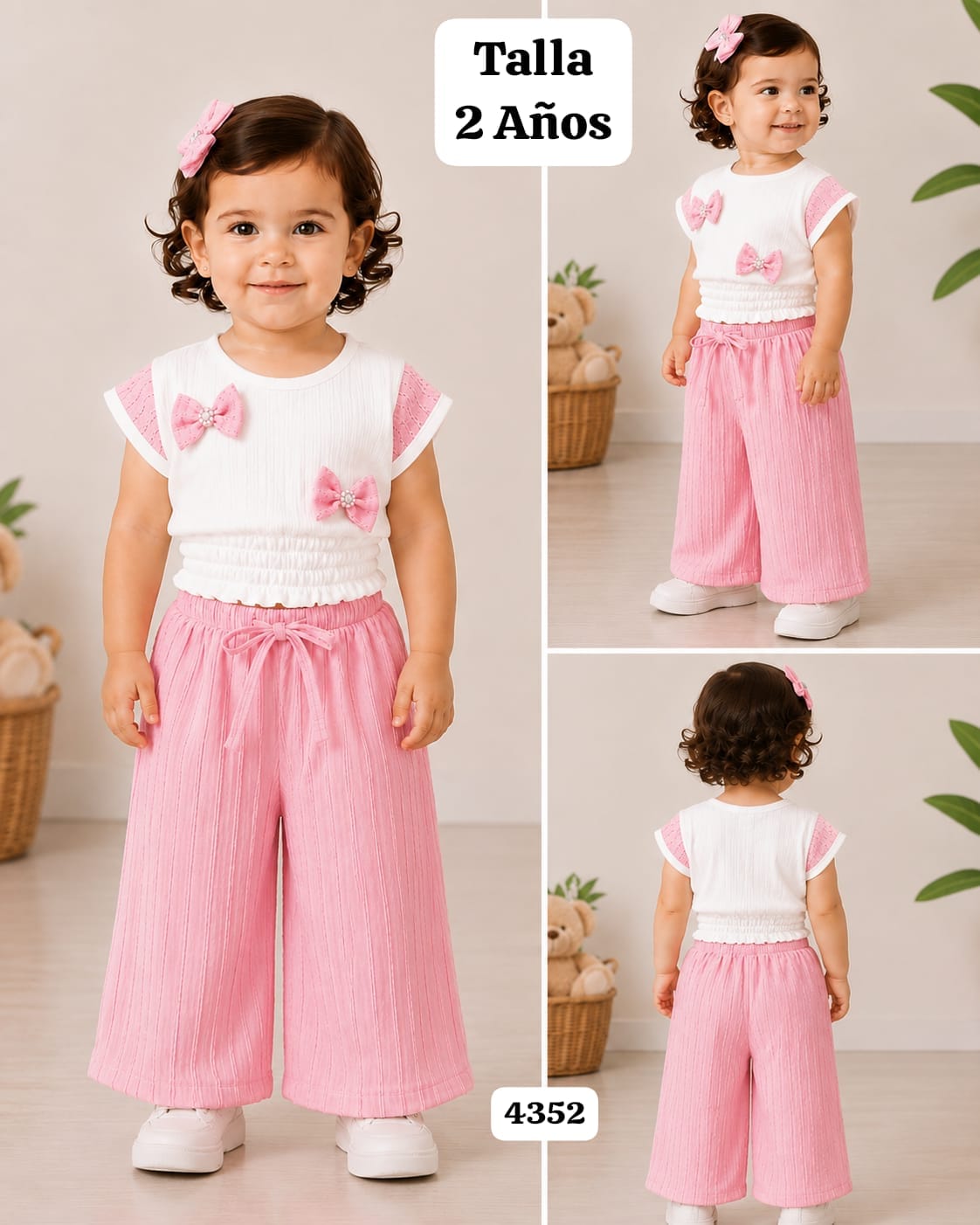 CONJUNTO ROSITA DE BLUSA CON CHONGOS Y PANTALONETA DE NIÑA