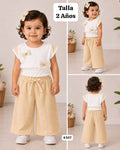 CONJUNTO AMARILLO SUAVE DE BLUSA CON CHONGOS Y PANTALONETA DE NIÑA