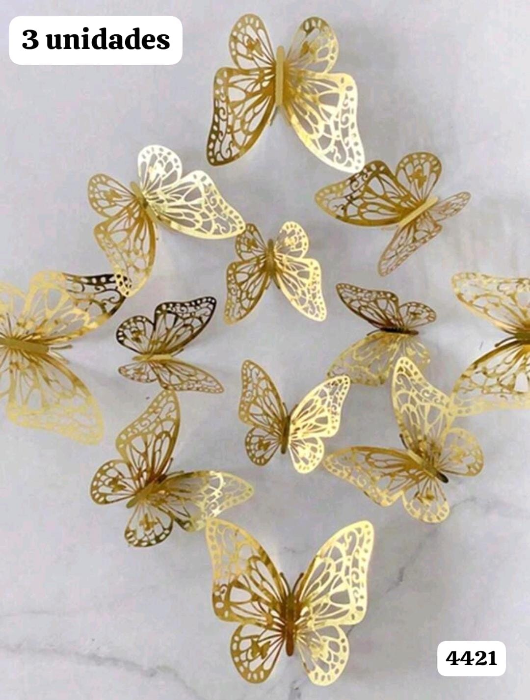 3 UNIDADES DE MARIPOSAS DORADAS DECORATIVAS