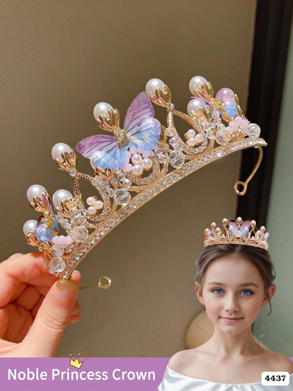 TIARA CON PERLAS BLANCAS Y MARIPOSAS