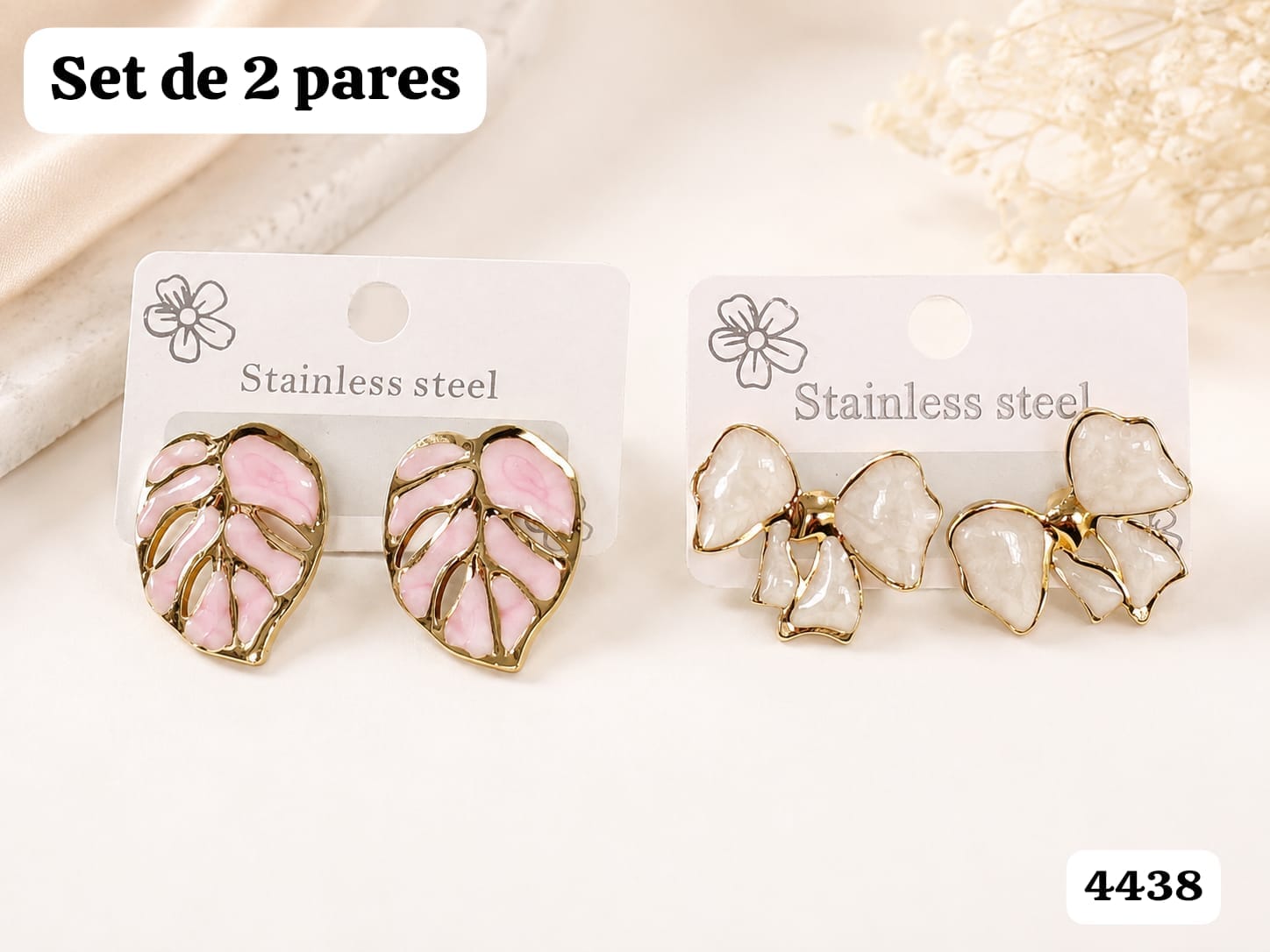 SET DE 2 PARES DE ARETES DE ACERO