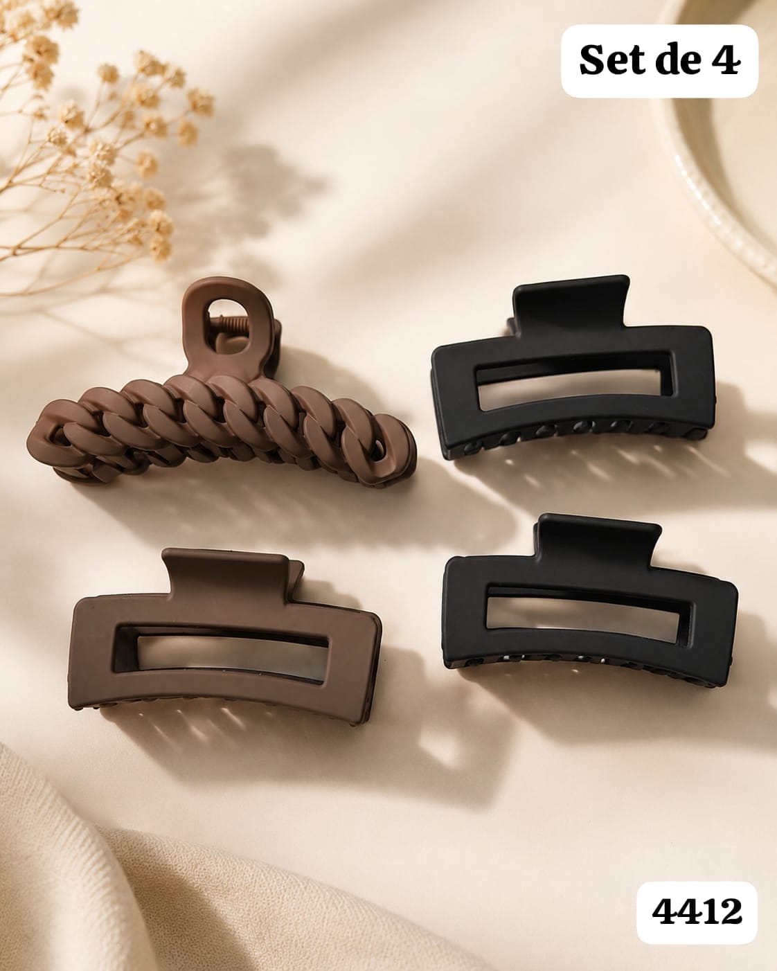 SET DE 4 GANCHOS DE PELO