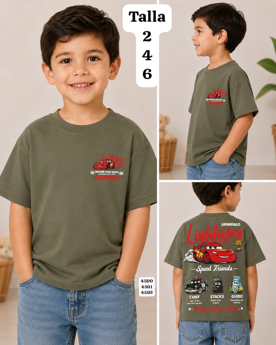 CAMISA VERDE CON DIBUJO DE RAYO MCQUEEN DE NIÑO