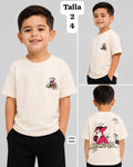 CAMISA BEIGE CON DIBUJO DA PANTERA ROSA DE NIÑO