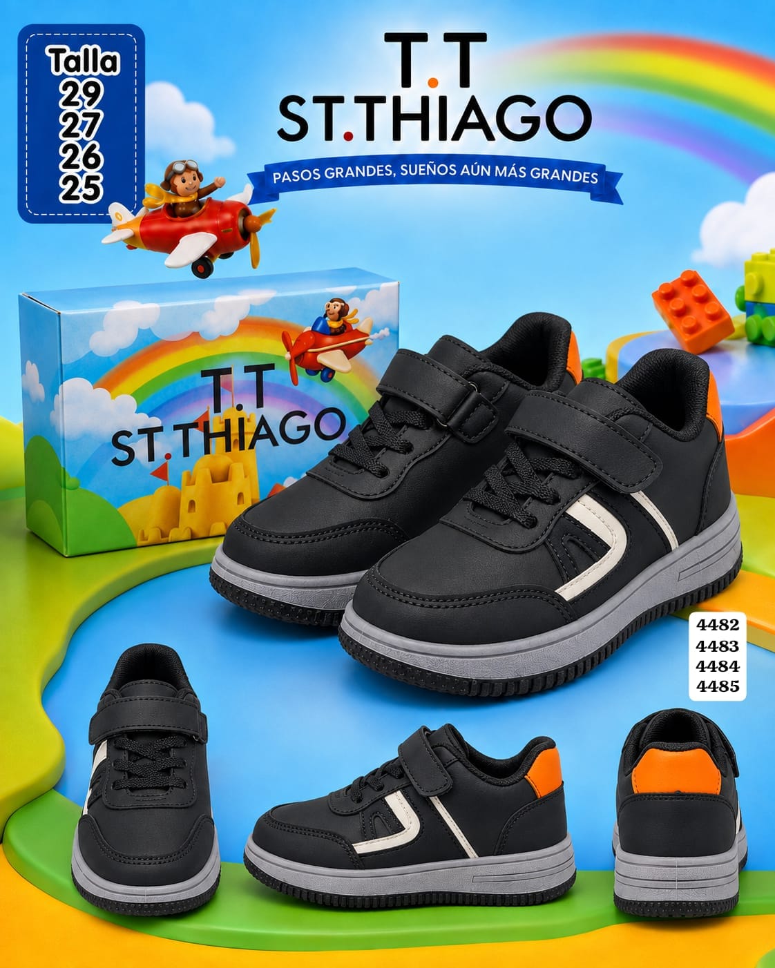 TENIS NEGROS CON NARANJA ST.THIAGO DE NIÑO