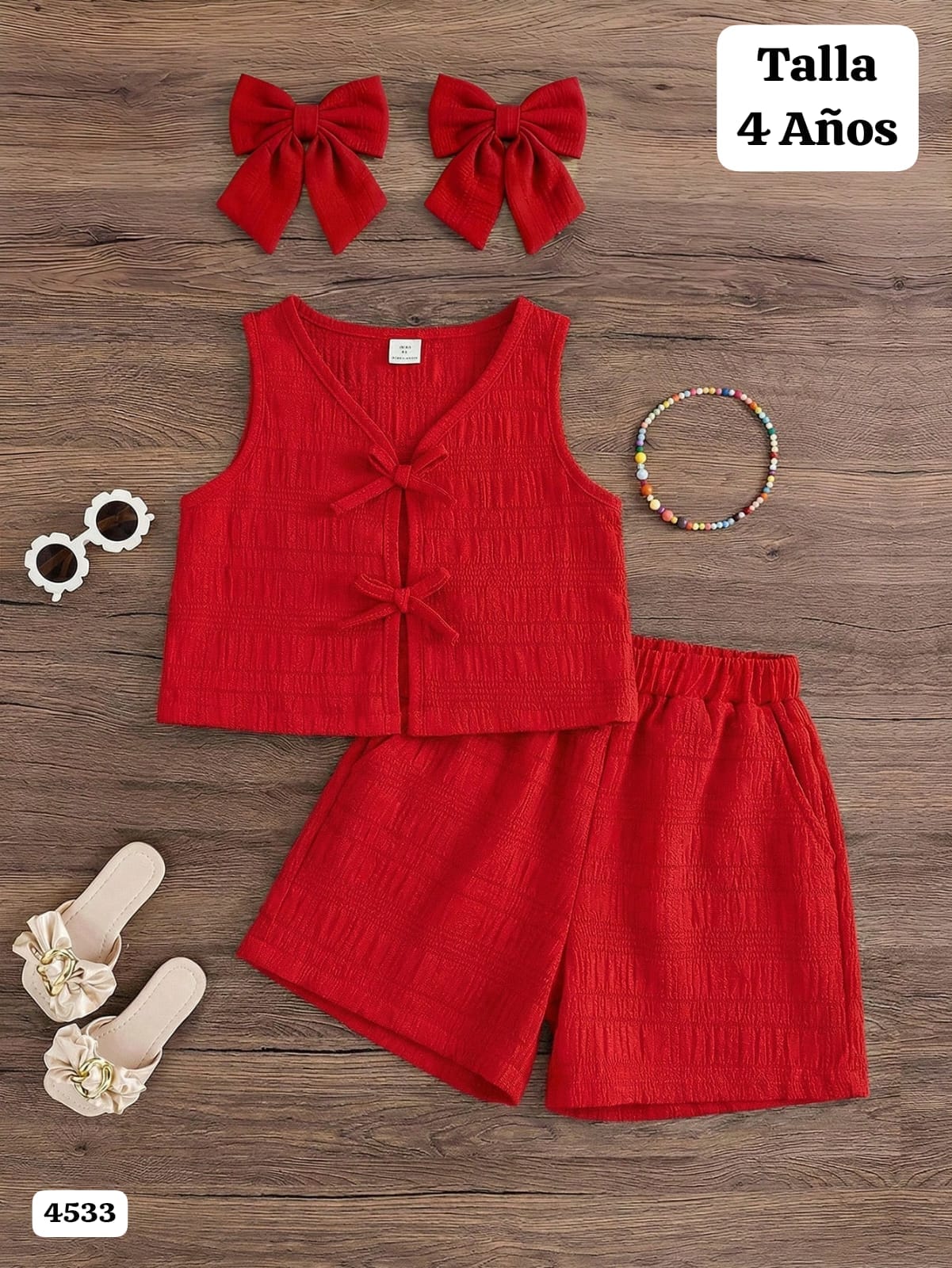 CONJUNTO ROJO DE CAMISA Y SHORT DE NIÑA