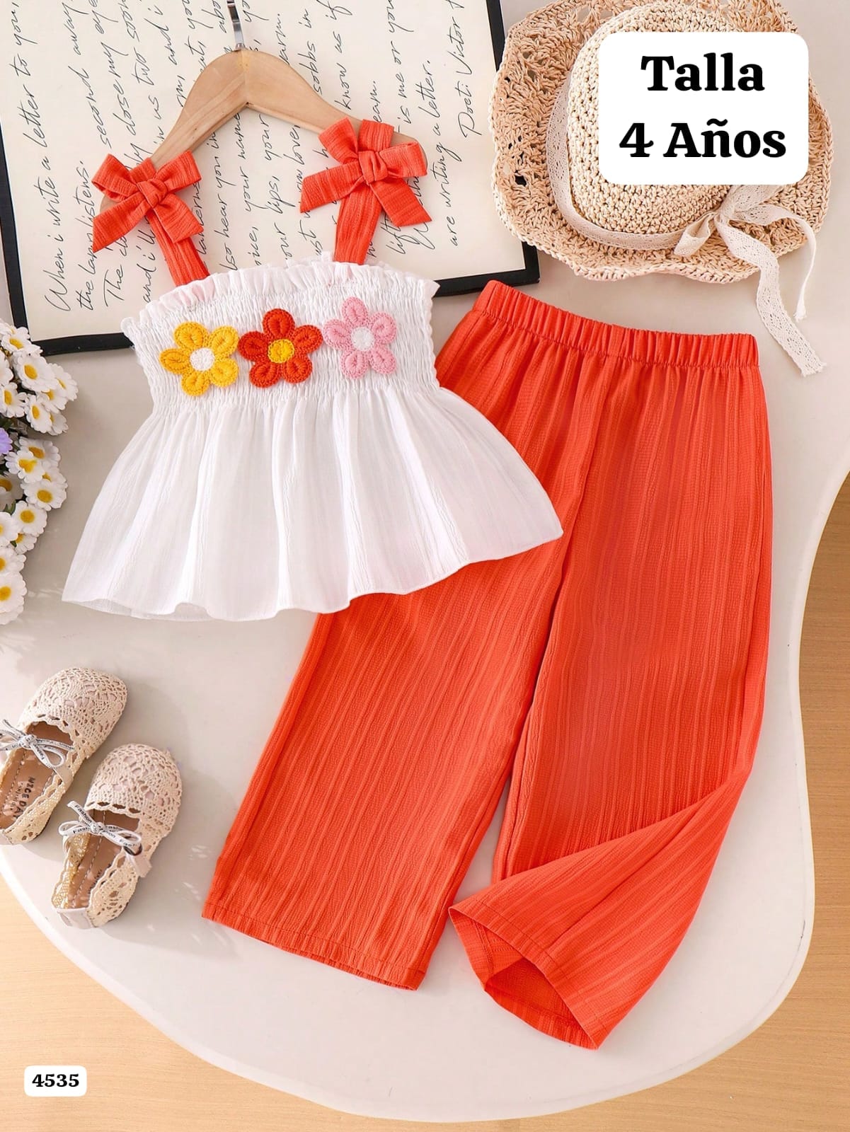 CONJUNTO DE PANTALONETA NARANJA DE NIÑA