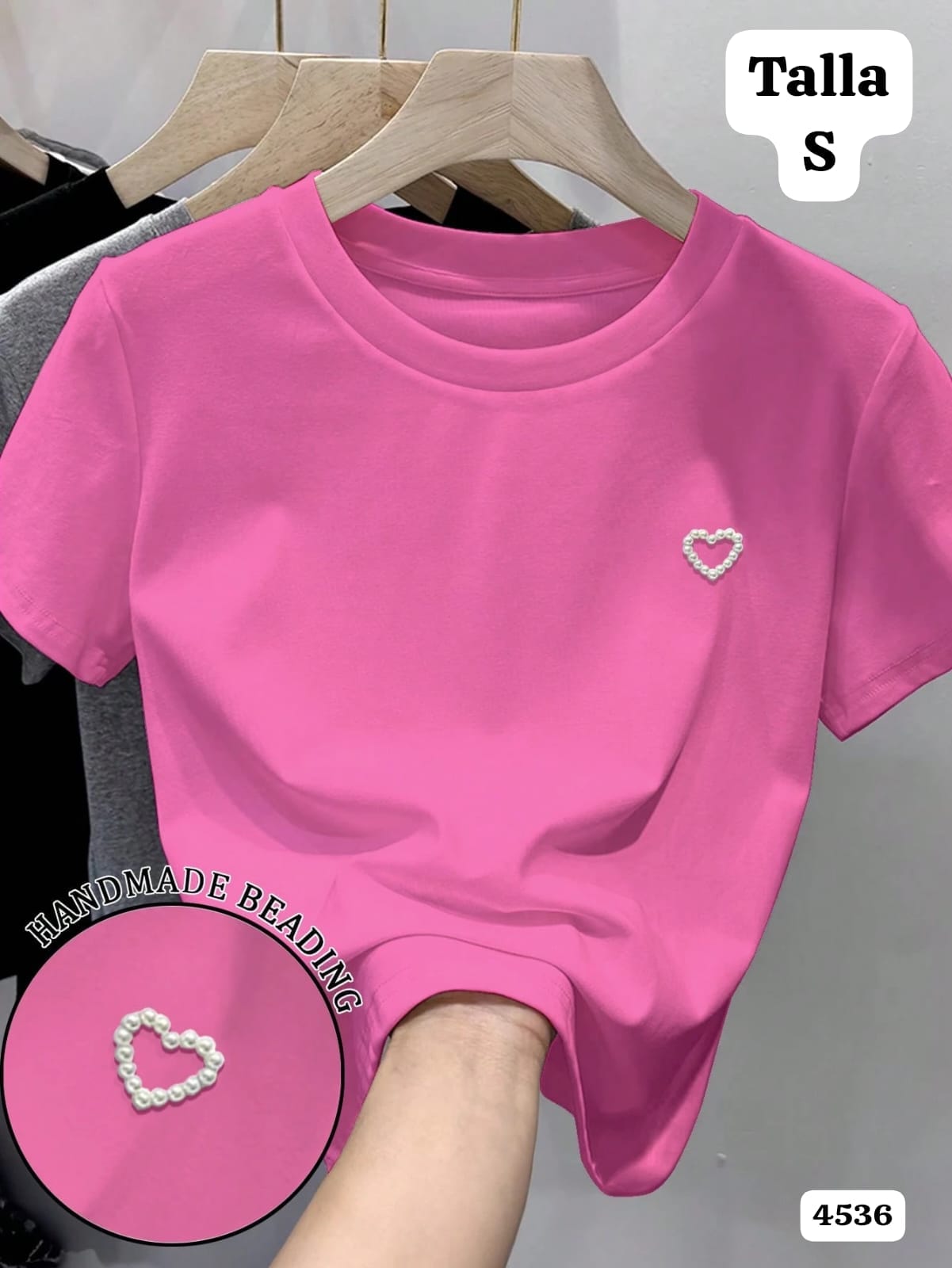 CAMISA ROSA CON CORAZON DE PERLAS