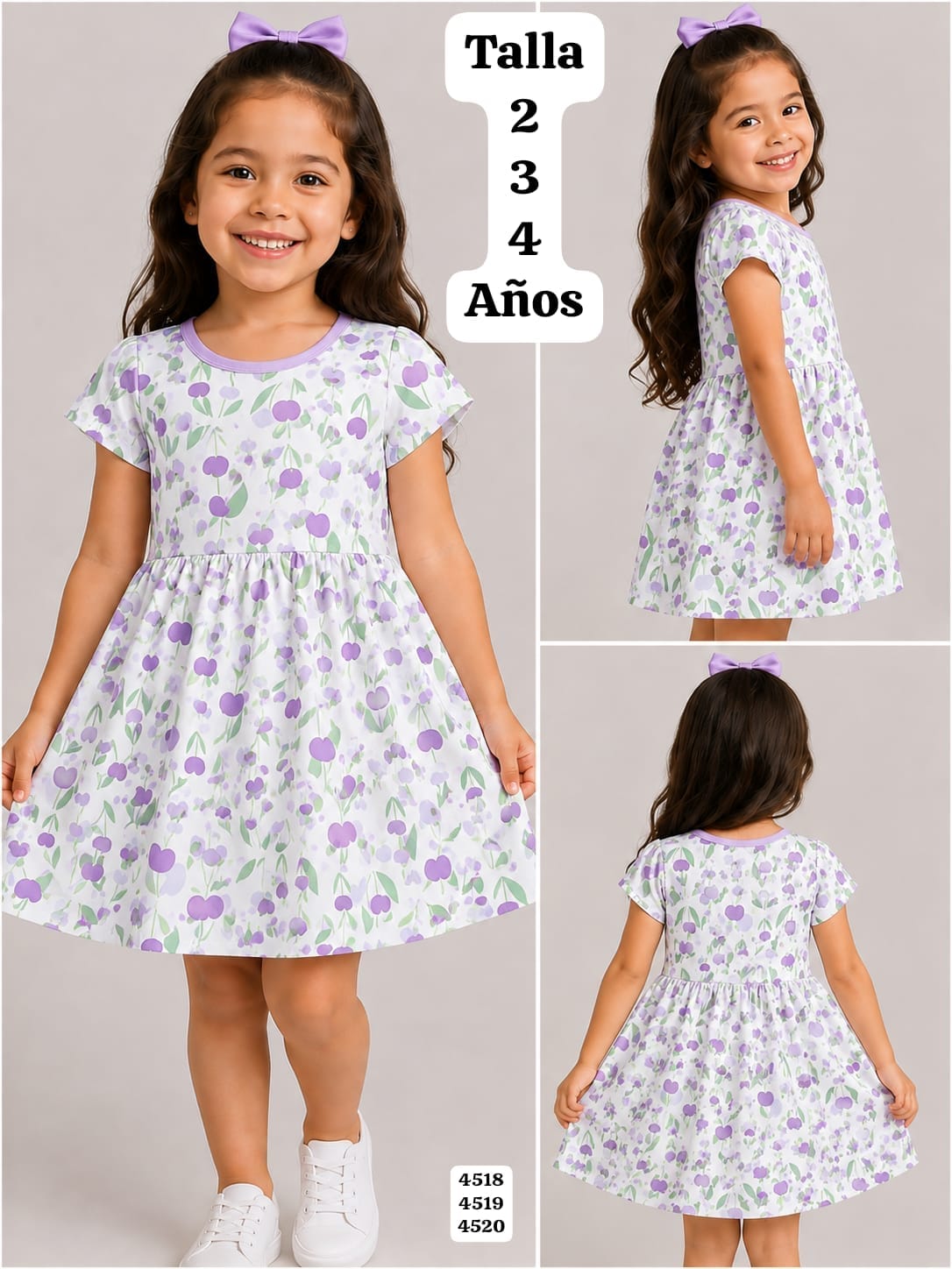 VESTIDO CON TULIPANES MORADOS DE NIÑA
