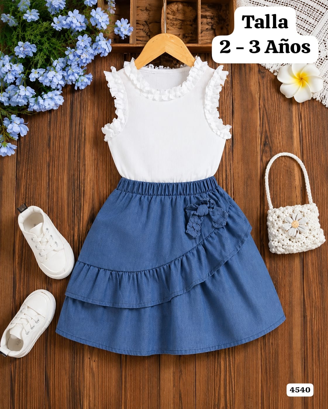 CONJUNTO DE NIÑA BLANCO Y AZUL DE NIÑA