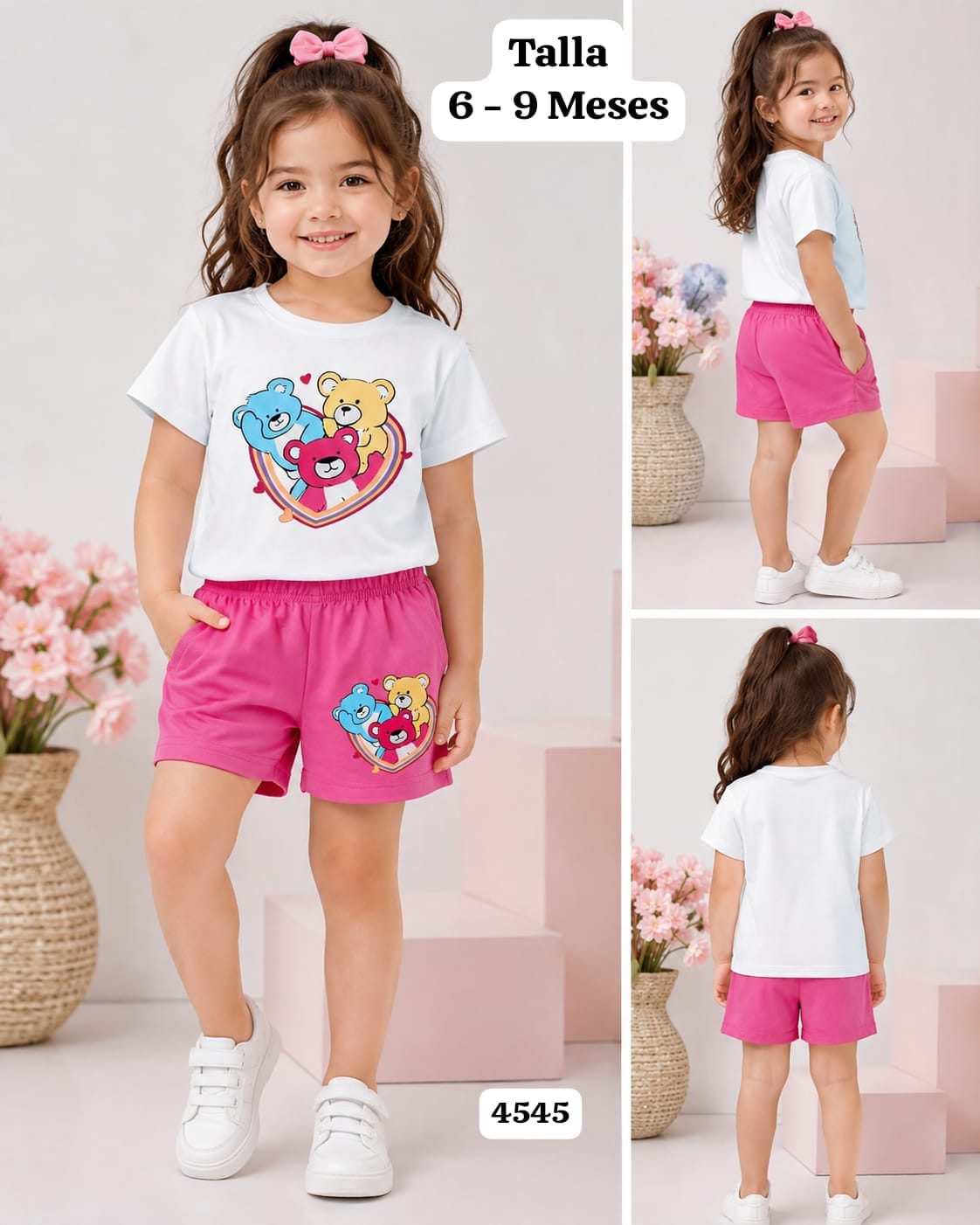 CONJUNTO CAMISA DE OSOS T SHORT ROSA