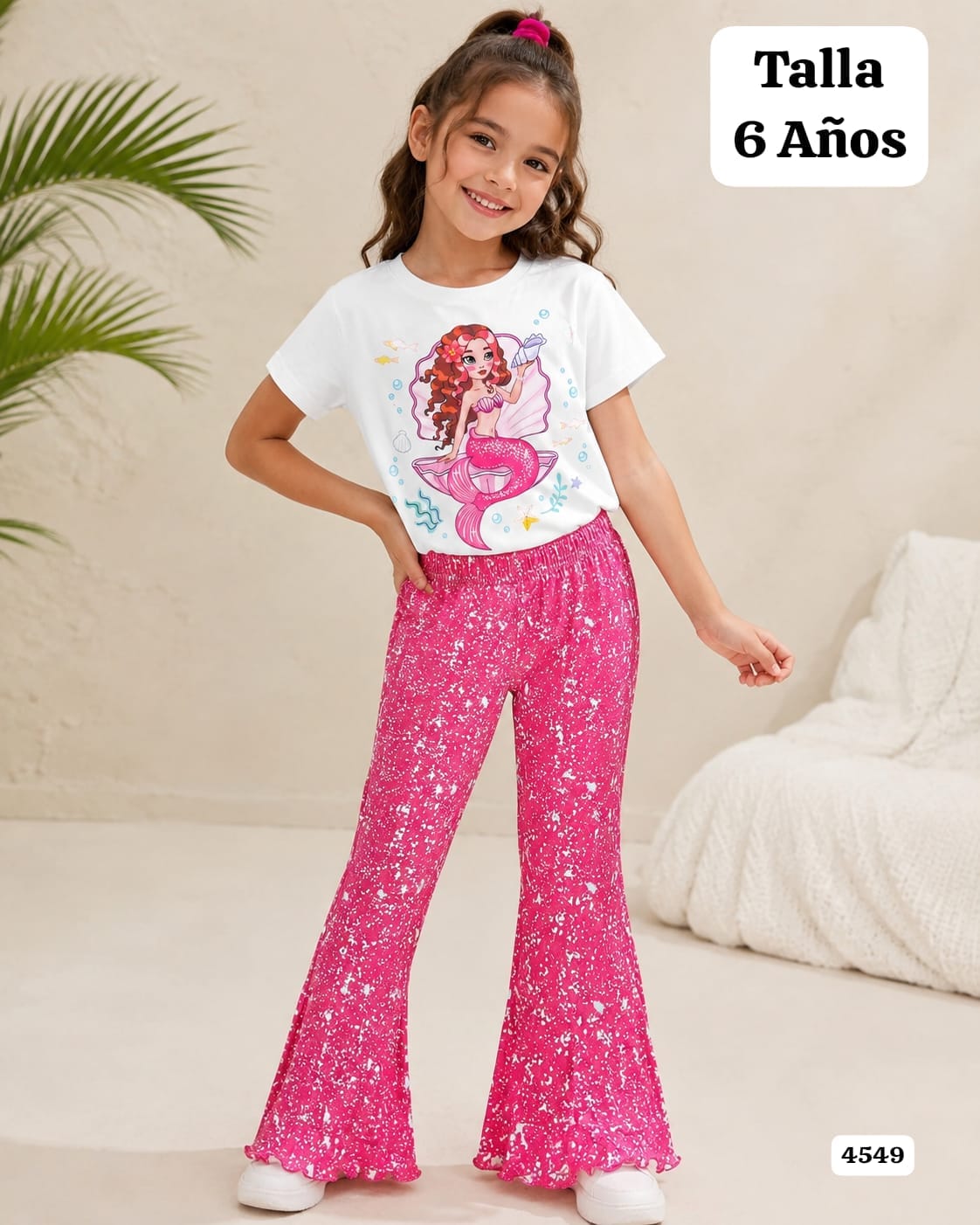 CONJUNTO DE CAMISA DE SIRENA Y PANTALONETA ROSA DE NIÑA