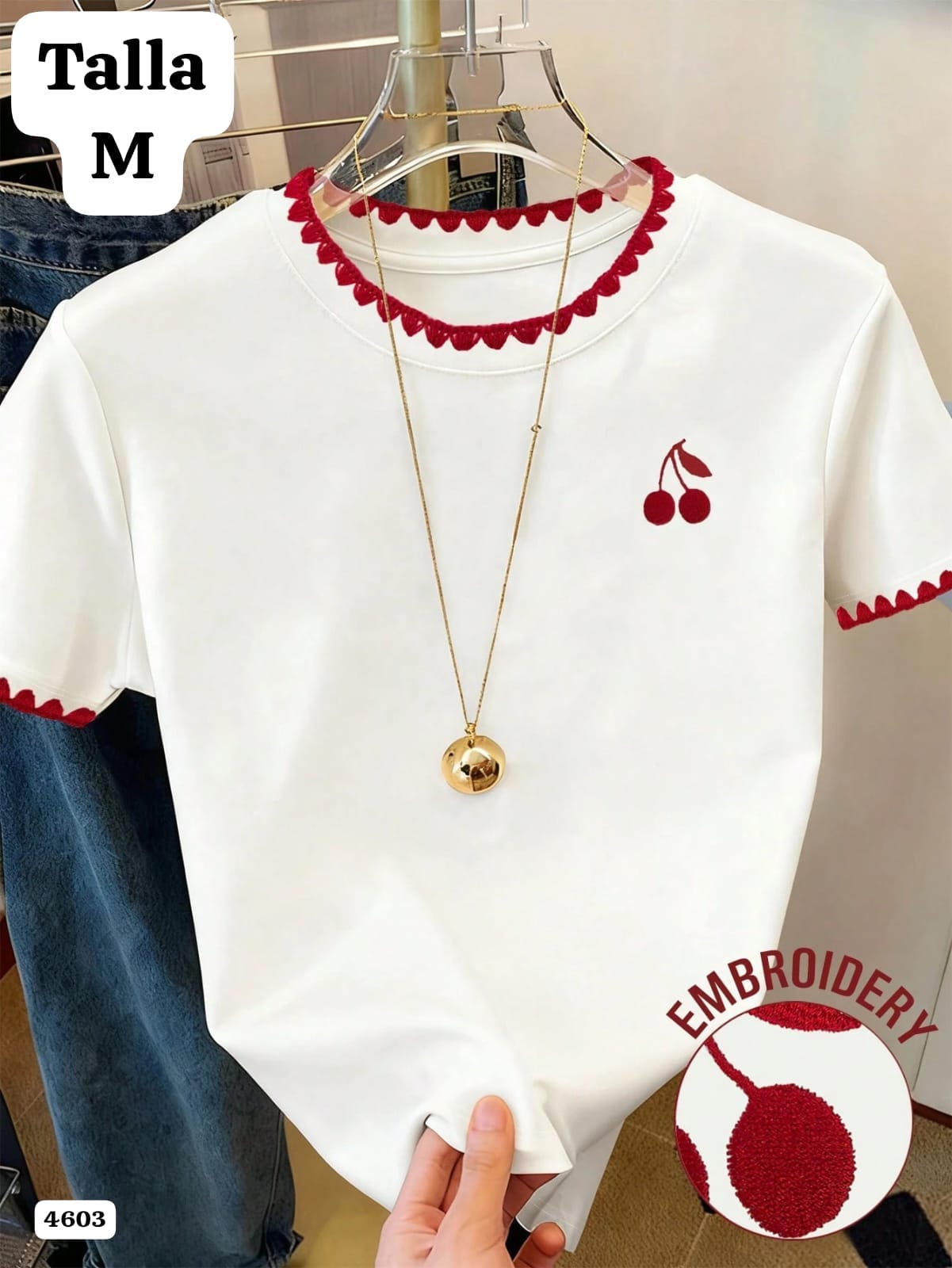 CAMISA BLANCA CON ROJO DE MUJER