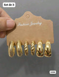 SET DE 3 PARES DE ARETES DORADOS