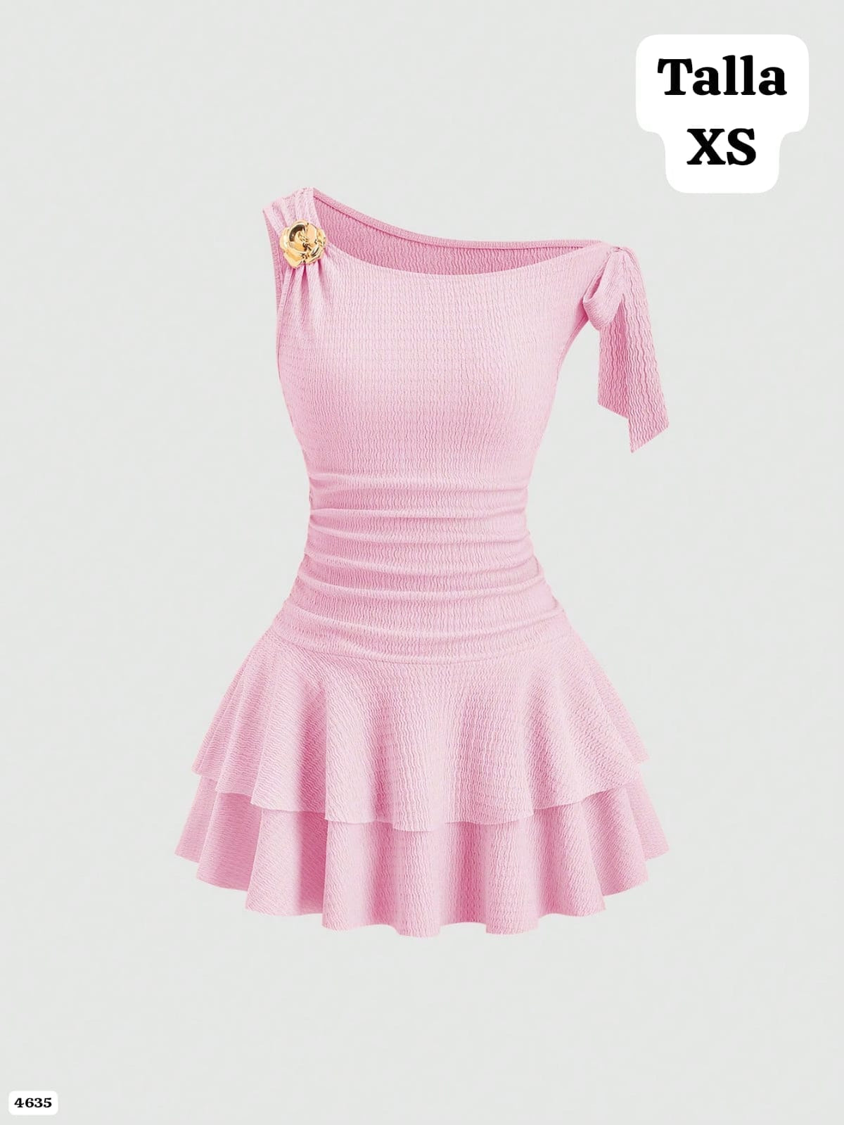 VESTIDO ROSA CON ROSA METALICA Y MANGA CAIDA DE MUJER