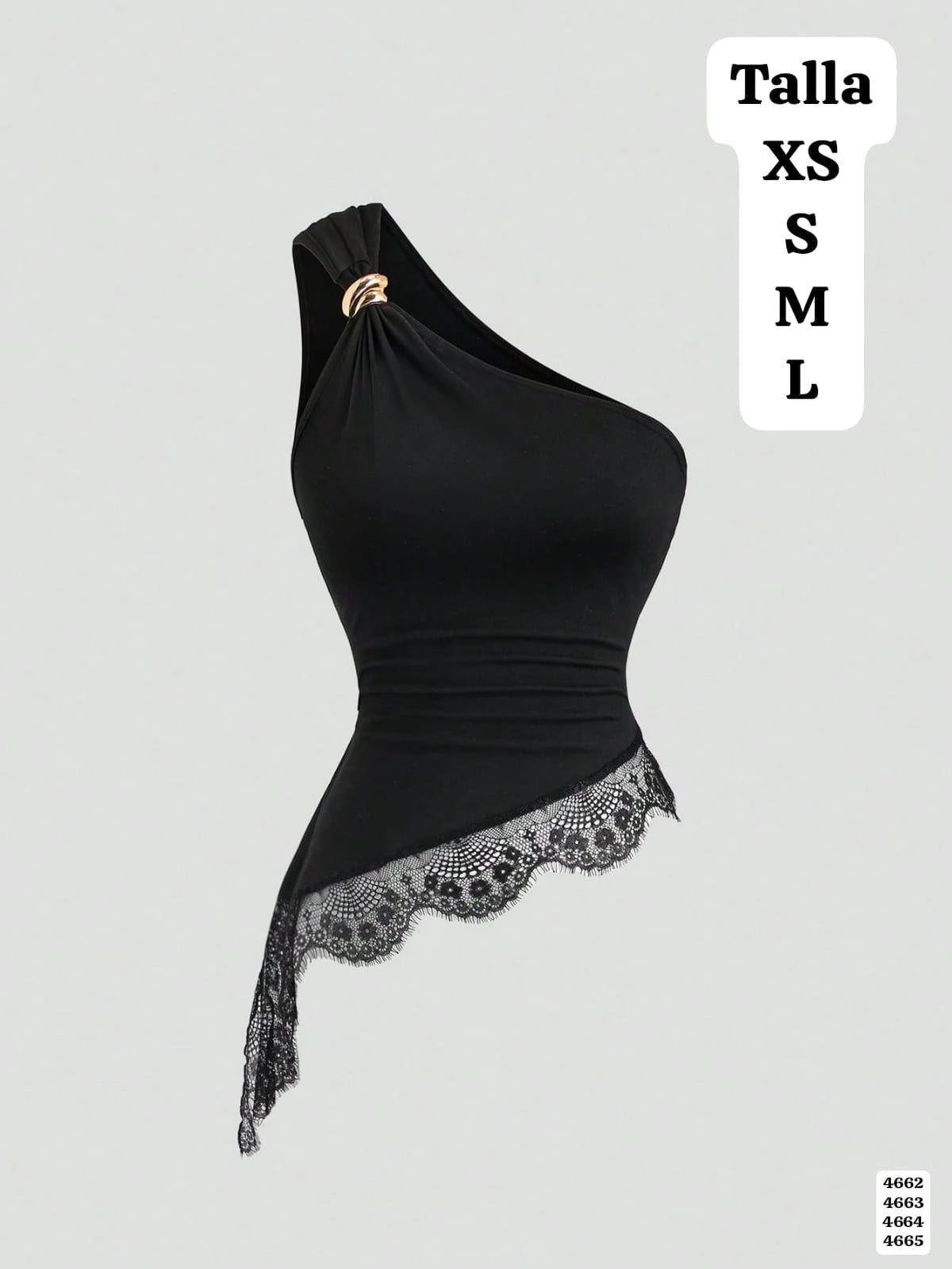 BLUSA NEGRA ASIMETRICA CON ACCESORIO DORADO