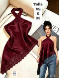 BLUSA CON CORTE ASIMETRICO Y BLONDA DE MUJER