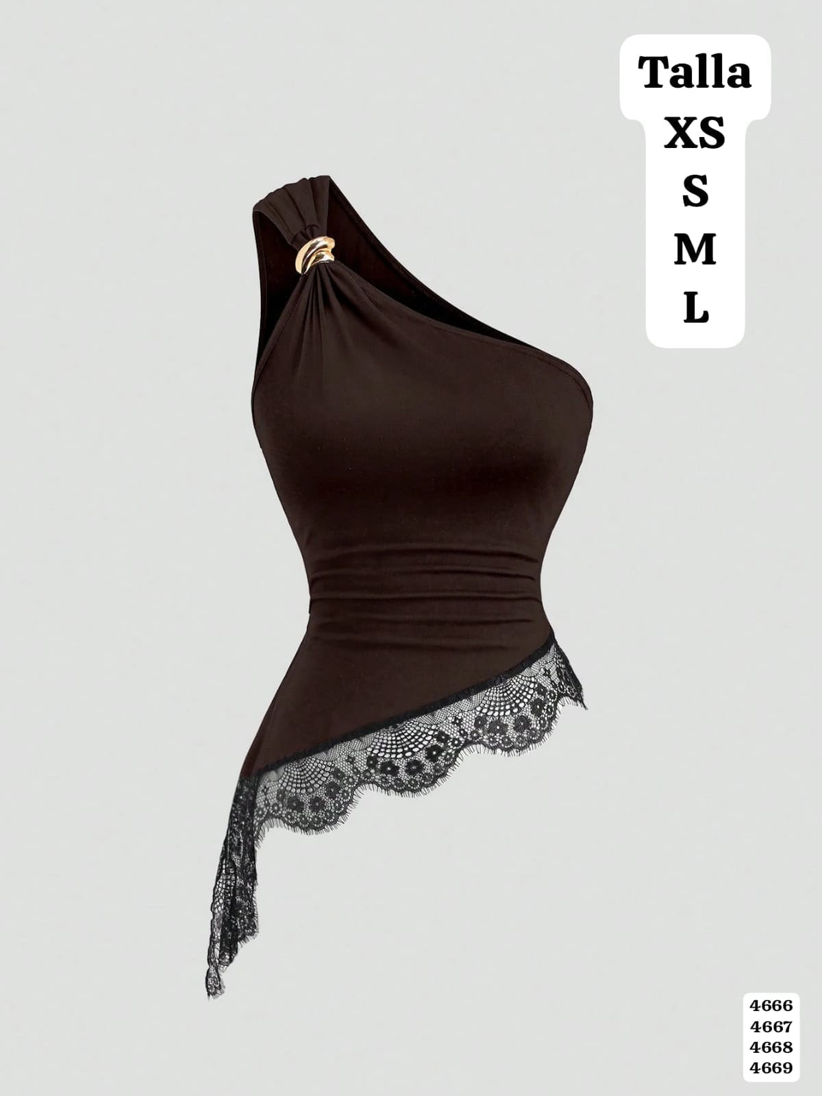 BLUSA CAFE ASIMETRICA CON ACCESORIO DORADO