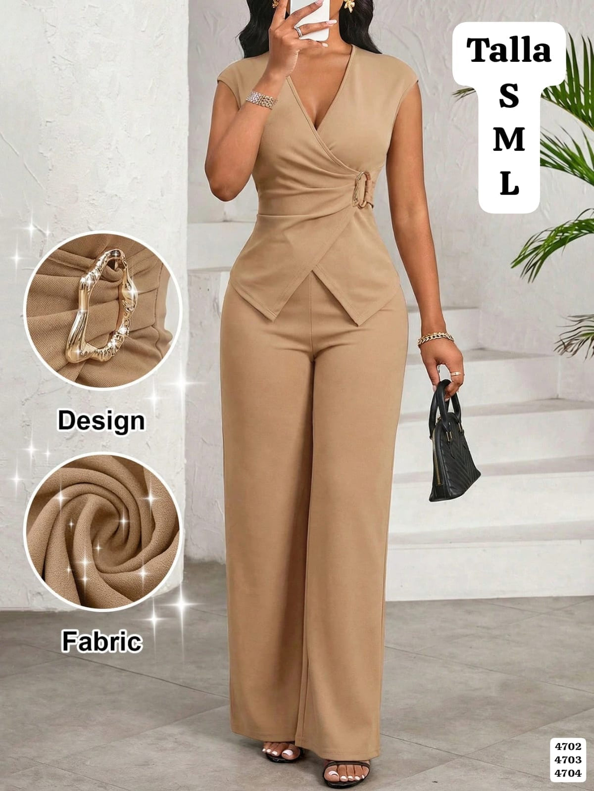 CONJUNTO CAFE CLARO DE BLUSA Y PANTALONETA DE MUJER