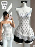BLUSA ESTILO TOP BLANCA CON LUNARES DE MUJER