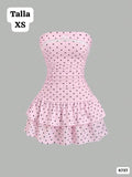 VESTIDO ROSA CON LUANRES ESTILO TOP DE MUJER